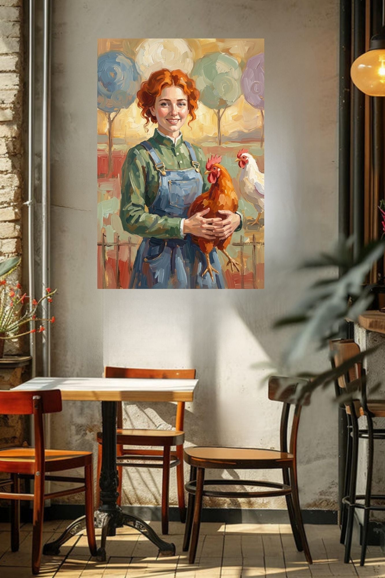 Modern Farm Woman| Farm-Chicken Art| Giclee Paper- Wood- Metal- Canvas