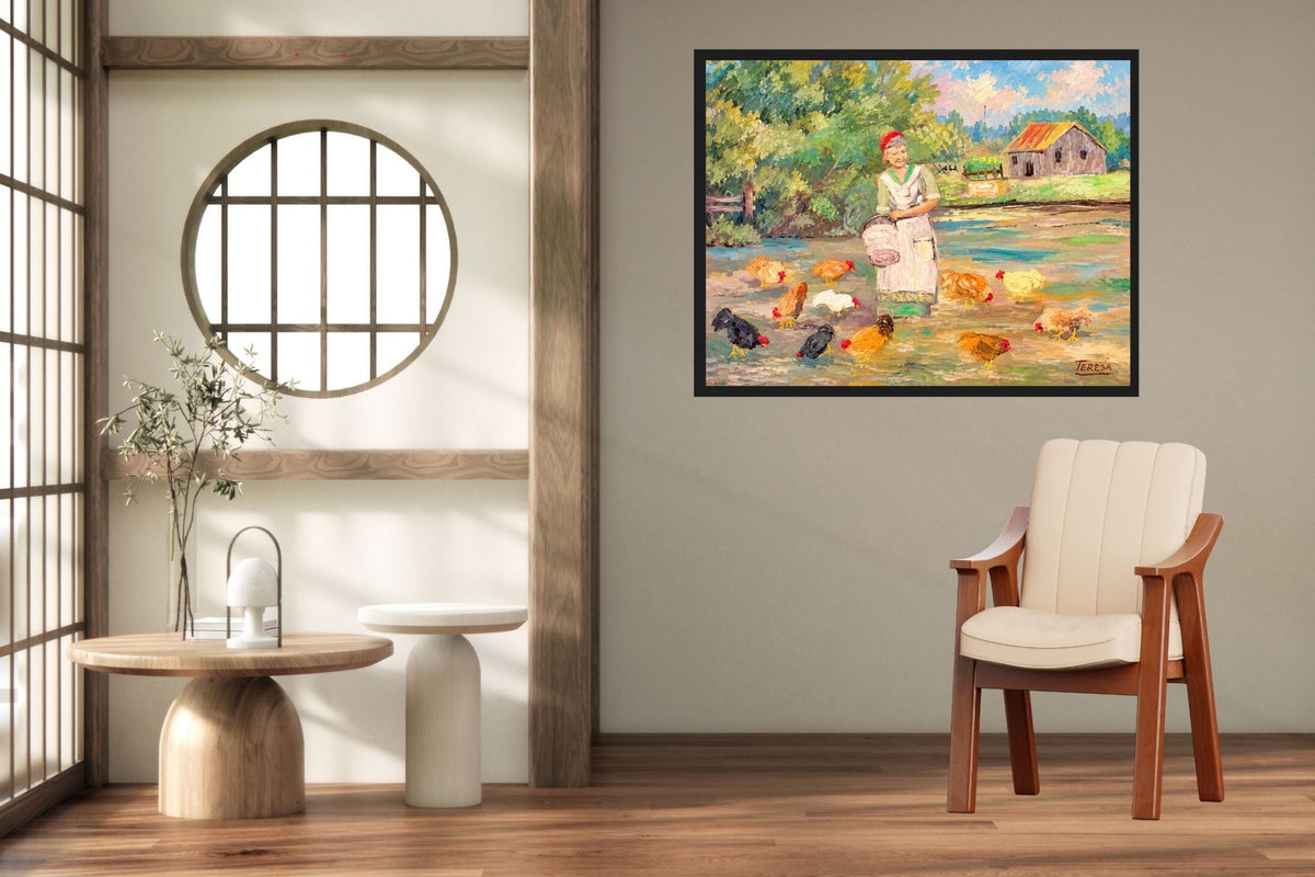 Feeding the Chickens-Animal-Giclee Prints, Canvas, Wood, or Metal Art