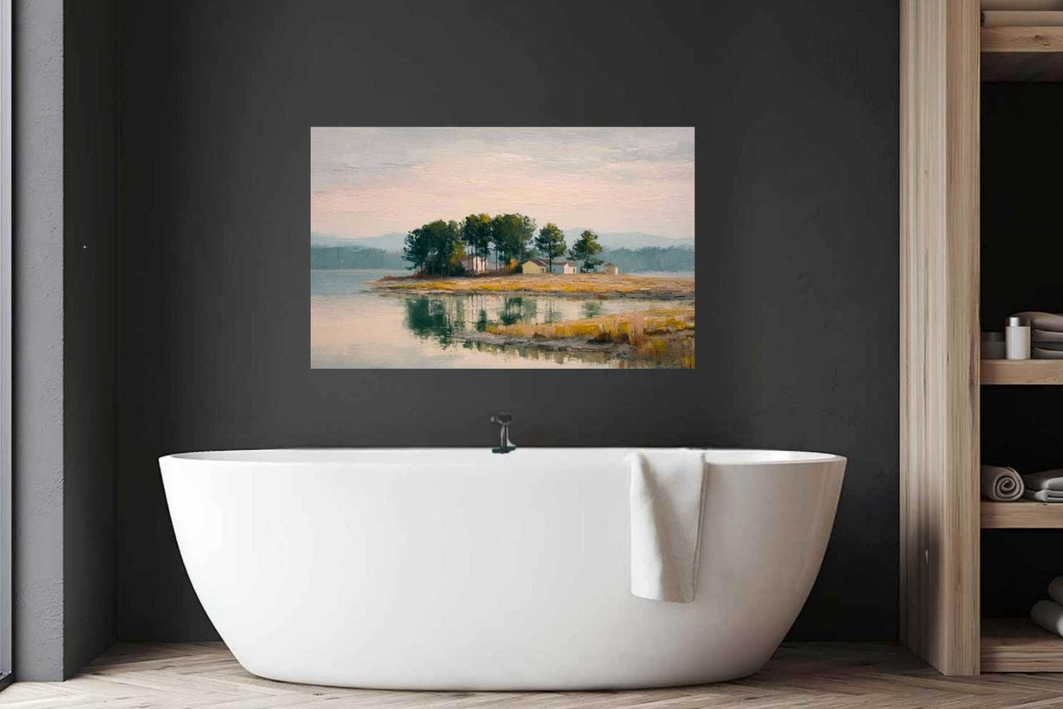 Coastal Point | Coastal Print| Landscape Art Print | Serene Island art| Impressionist Seascape | Beach House Wall Art | Lake & Coastal Decor