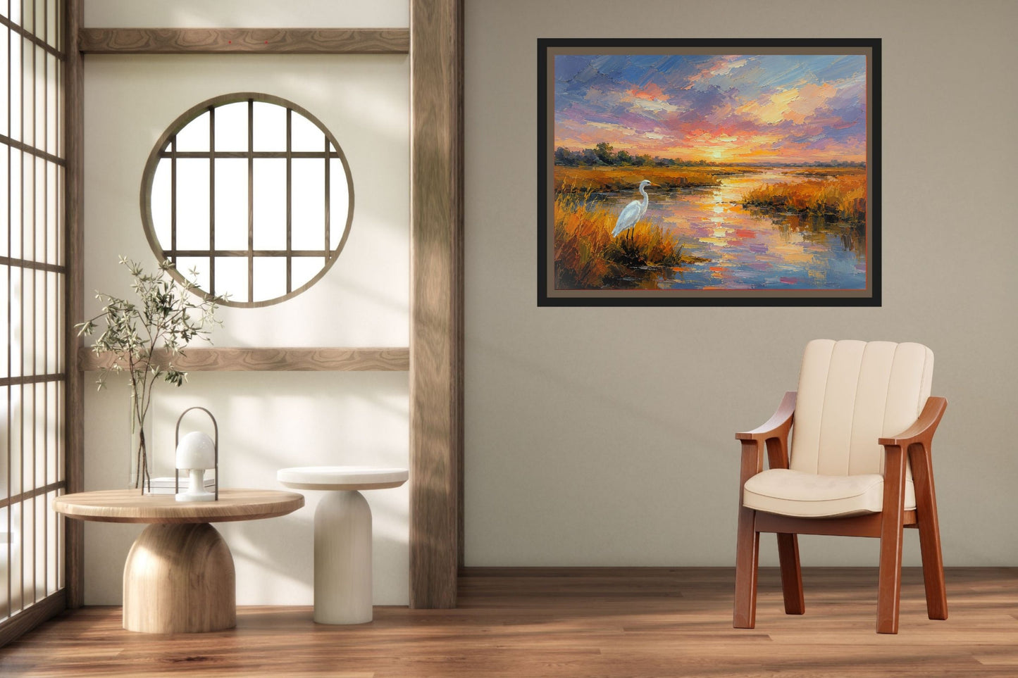 White Egret among the Reeds |Coastal Print| Shores Art | Florida River |Life in Tropical Area| Stream Art |Giclee Paper- Wood- Metal- Canvas