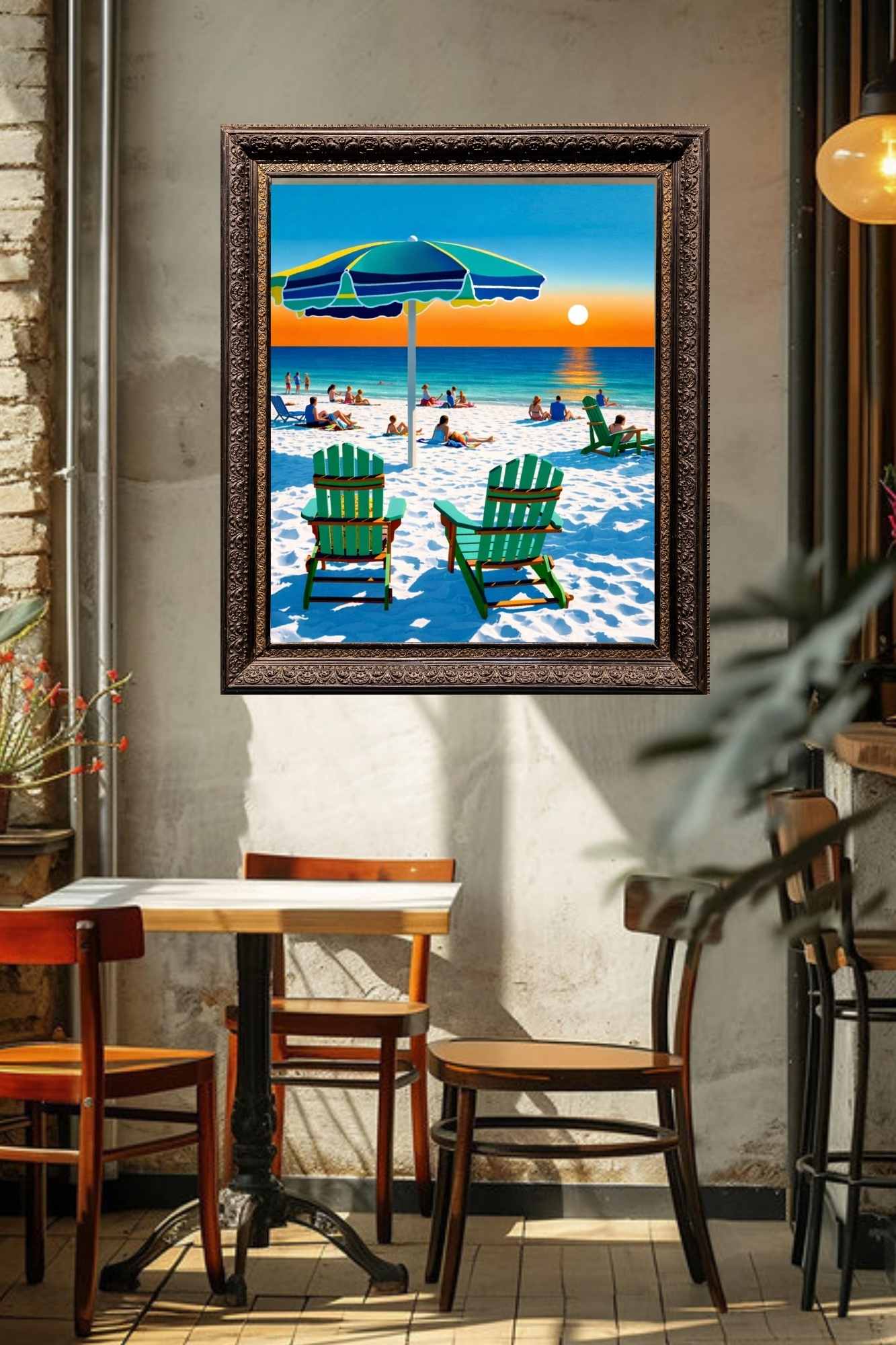 Beach Sunset With Adirondack Chairs| Beach Tropical Print| Giclee Paper- Wood- Metal- Canvas