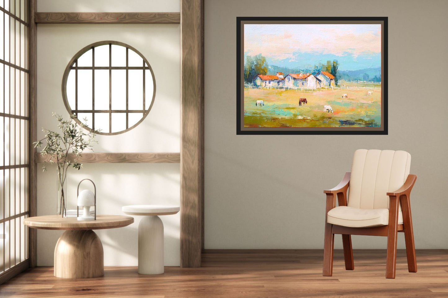 Tuscan Horse Farm at Dusk| Equestrian Print |Impressionist Art| Landscape Print| Giclée on Canvas, Wood, Metal, Fine Art Paper