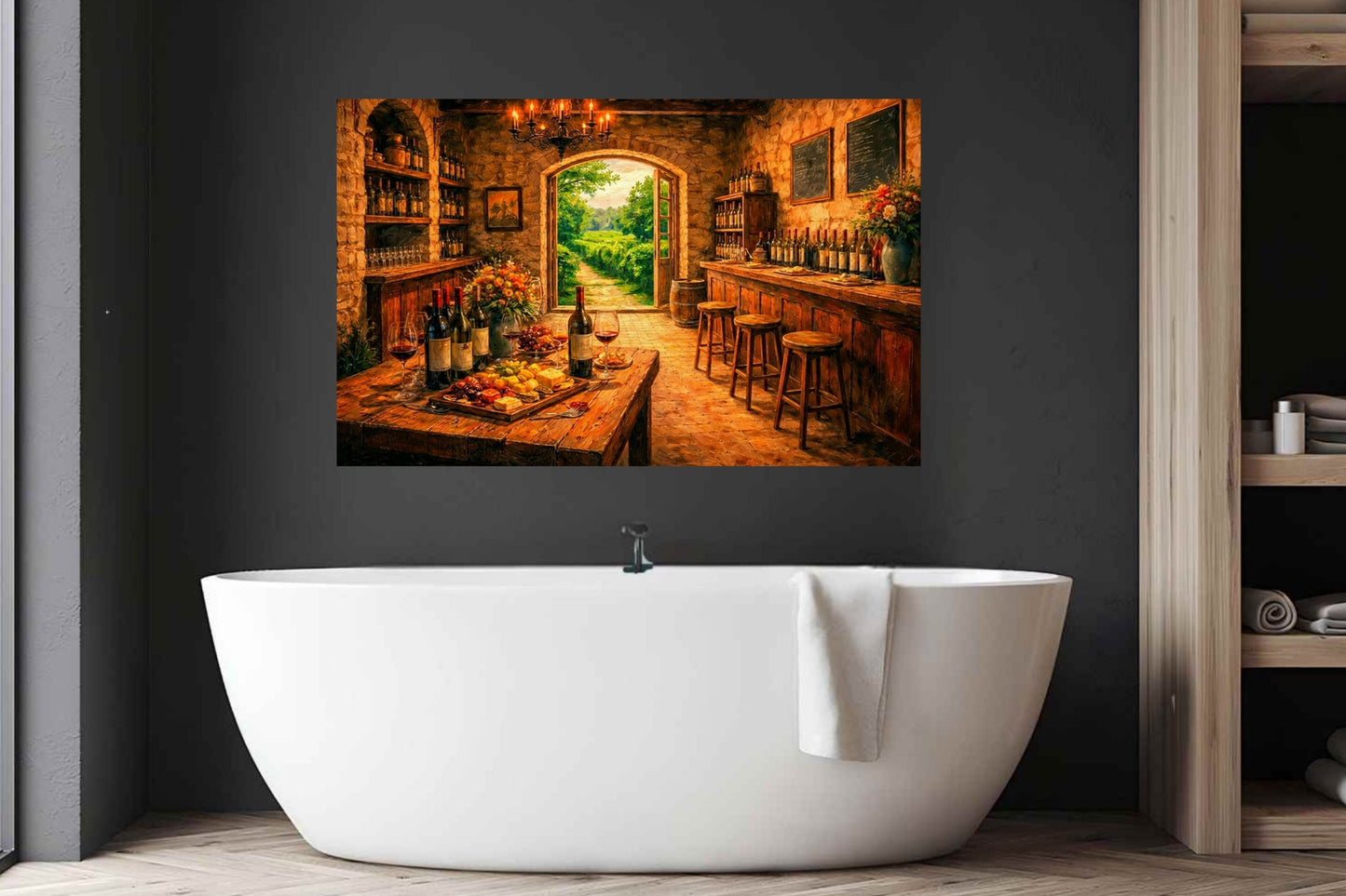 Rustic Wine Tasting Room | Wine Country Art | Giclée Paper • Canvas • Birch Wood • Metal Panels