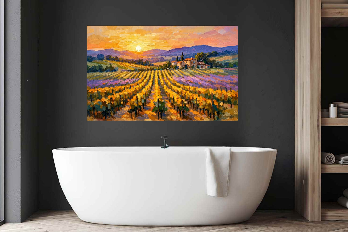Golden French Vineyard at Sunset | Wine Country Art | Giclée Paper • Canvas • Birch Wood • Metal Panels