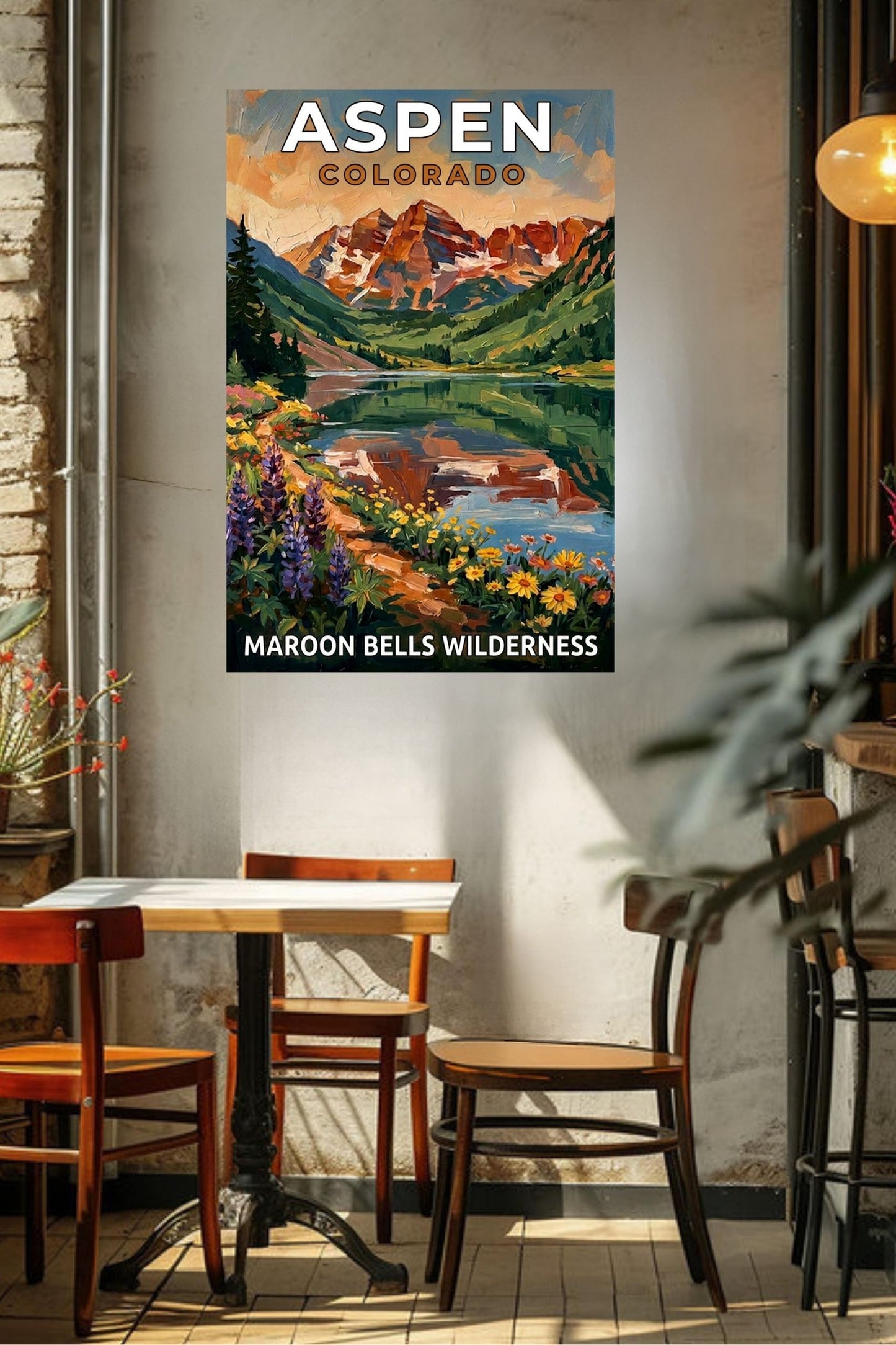 Aspen Colorado – Maroon Bells Wilderness | Mountain Lake Travel Poster | Impressionist Rocky Mountain Wall Print| Giclée Canvas, Metal, Wood & Paper Print