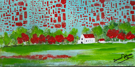 Abstract Summer Day It is a textured varnished 20" x 10" x 1" acrylic horizonal painting
