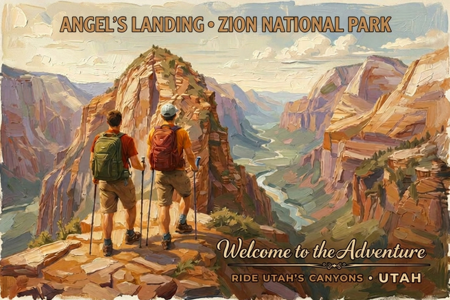 Angel's Landing, Zion National Park | Utah Travel Poster | Canyon Hiking Wall Art | Giclée Print on Paper, Canvas, Wood & Metal