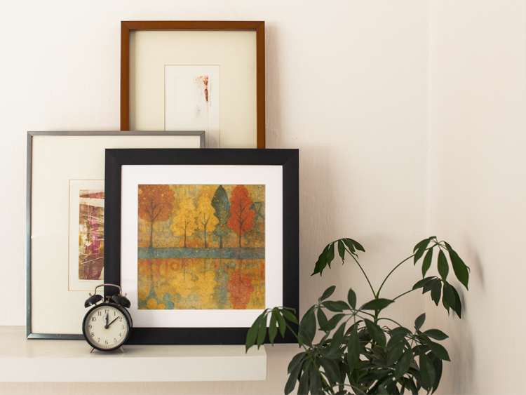 Lake Autumn Trees- Square Abstract Art- High-Quality Giclée Print Poster- Affordable