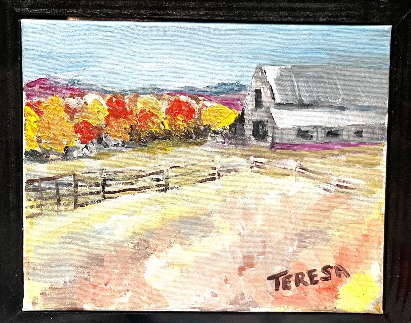 Autumn at the Farm- Original Acrylic Painting-10 x 8 inch – Framed and Ready to Display