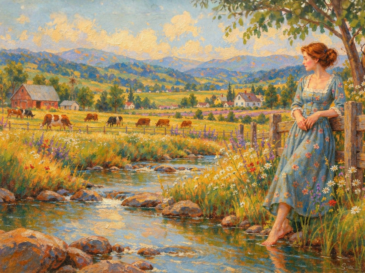 Barefoot Where The Wildflowers Grow | Vintage Farm Landscape Art | Giclee Paper • Wood • Metal • Canvas