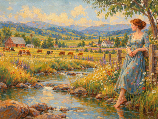 Barefoot Where The Wildflowers Grow | Vintage Farm Landscape Art | Giclee Paper • Wood • Metal • Canvas