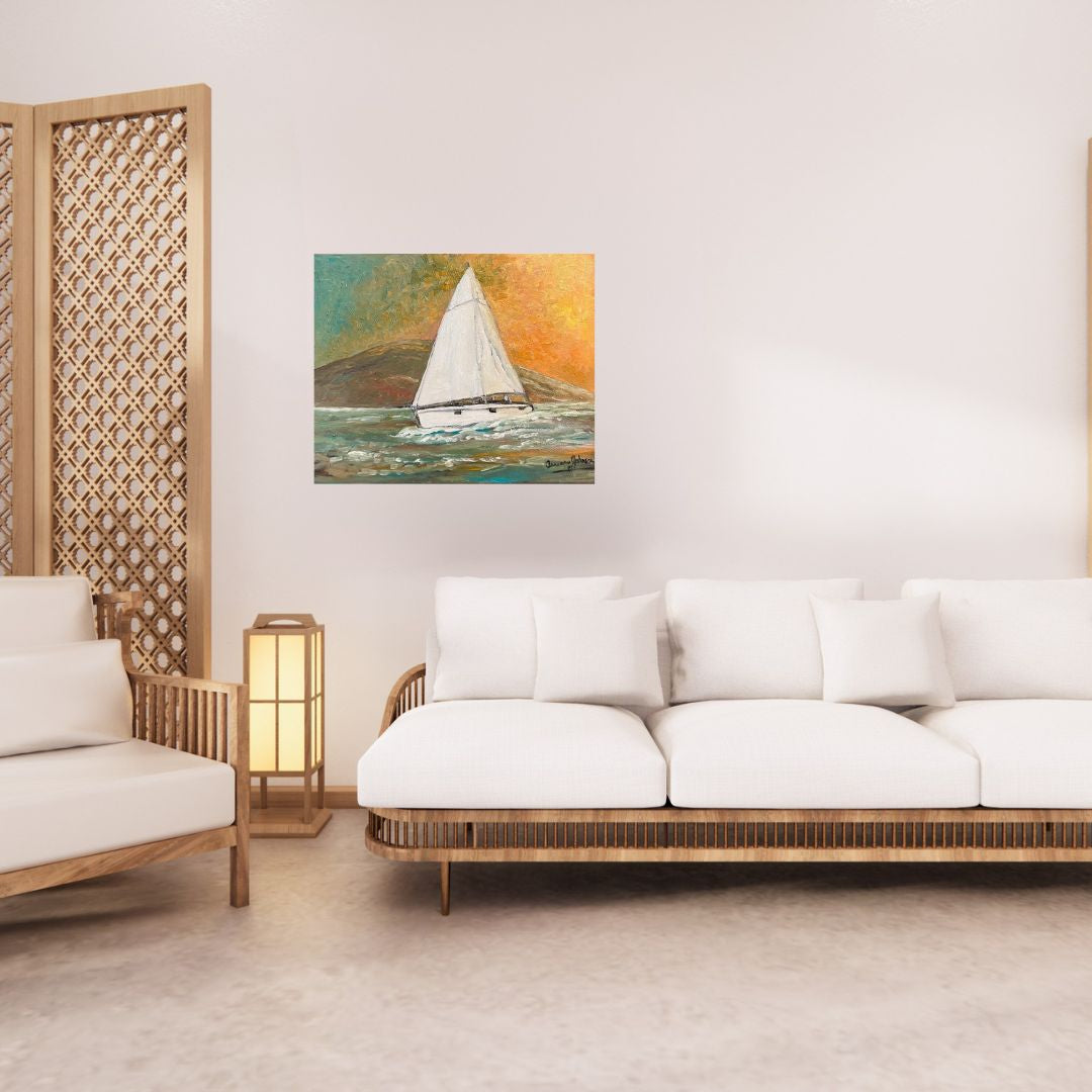 Evening Passage 16 x 20-inch Sailboat Oil Painting