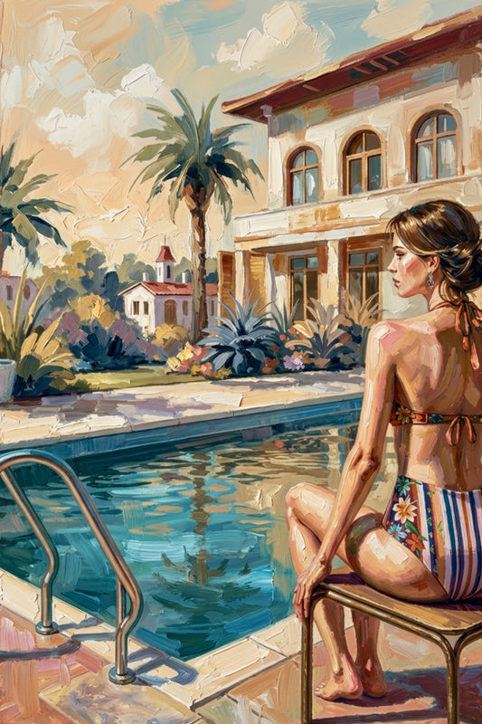 By the Pool, Bahamas | Tropical Resort Wall Art | Island Vacation Impressionist Painting | Giclée Paper • Canvas • Wood • Metal