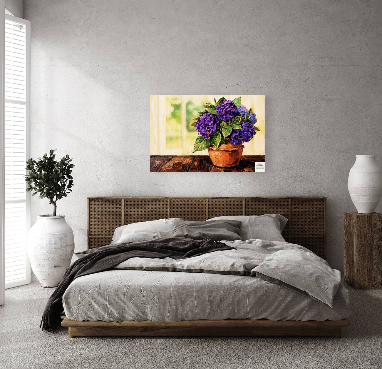 French Country Hydrangeas | Purple Hydrangea Floral Art Print | Cottage Garden Wall Decor | Giclée Paper, Canvas, Wood & Metal