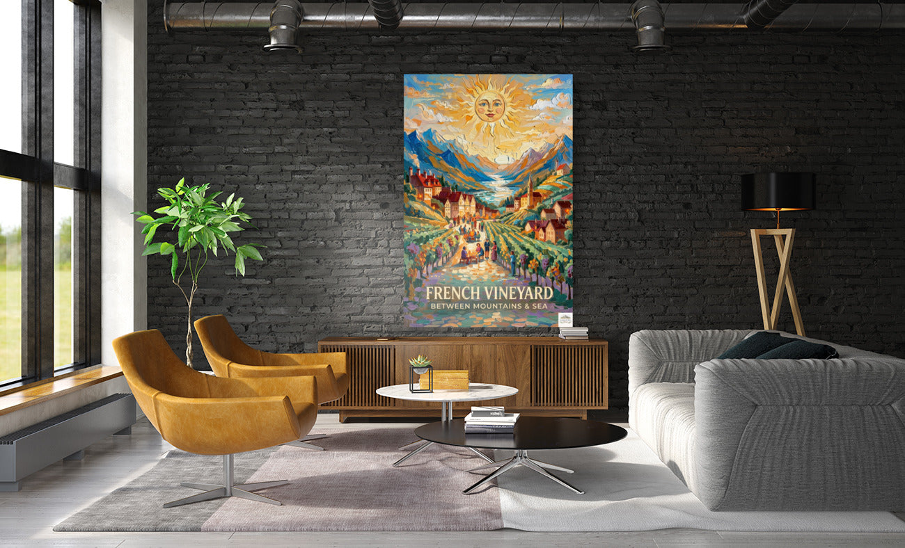 French Vineyard Between Mountain and Sea| Travel Print| Giclee Paper- Wood- Metal- Canvas
