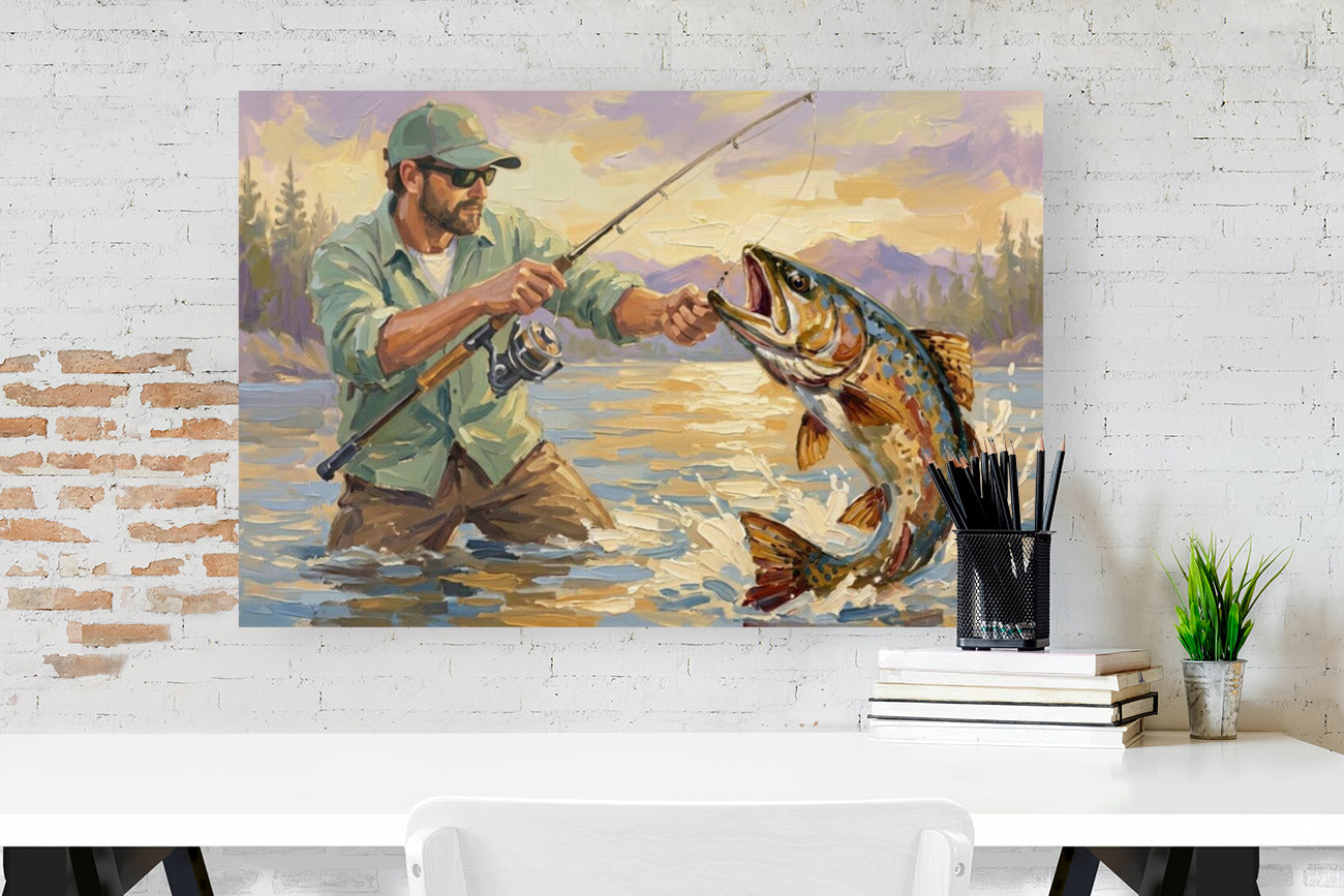 The Big Catch | Fisherman and Trout Art | Giclée Paper • Canvas • Wood • Metal Panels