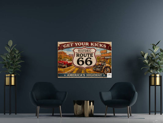 Historical Route 66 Vintage Sign| Prints, Canvas, Wood, or Metal Art