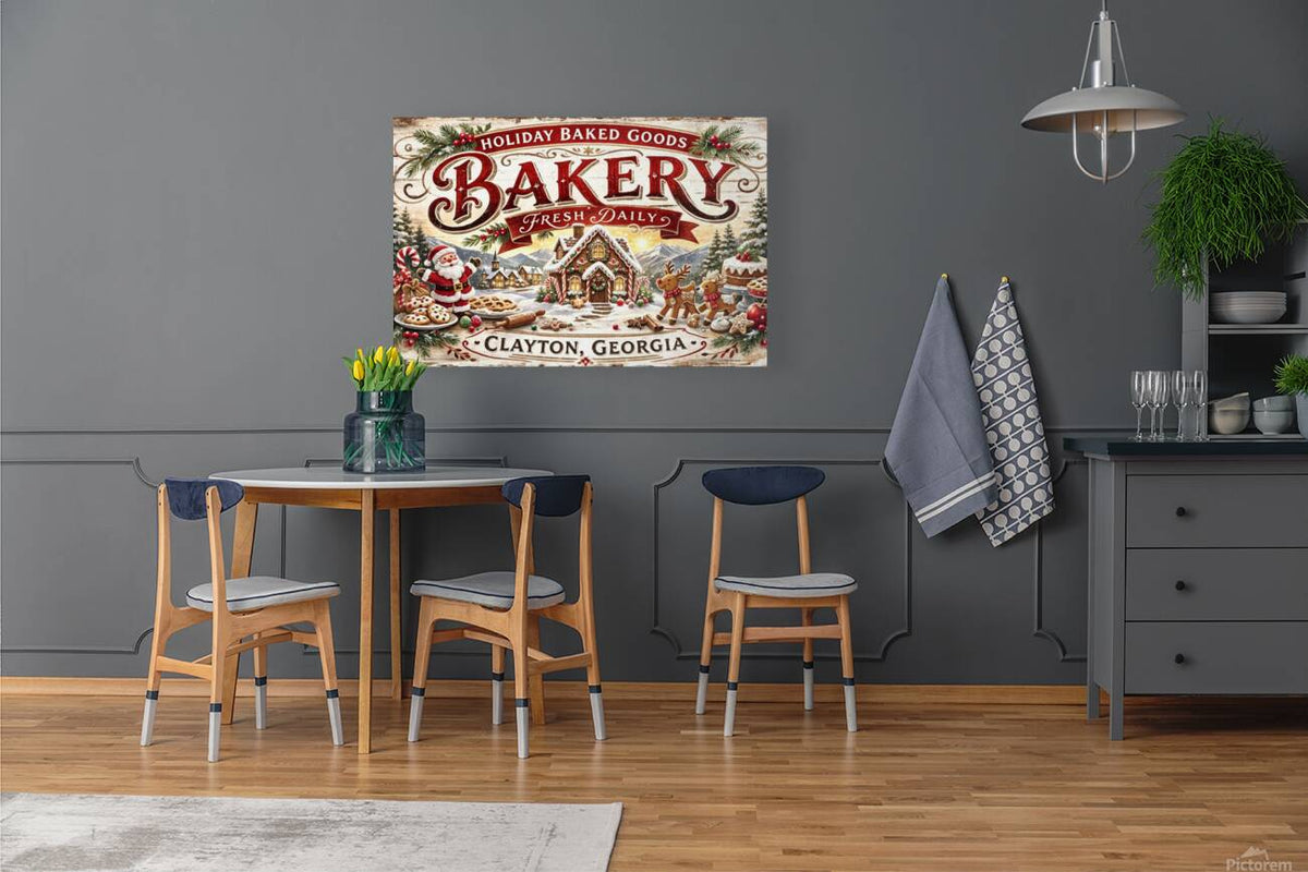 Christmas Bakery Clayton Georgia Vintage Style Sign- Art Giclee Paper- Wood- Metal- Canvas