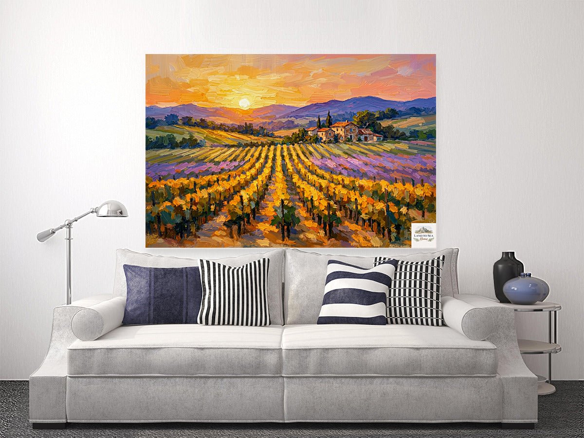 Golden French Vineyard at Sunset | Wine Country Art | Giclée Paper • Canvas • Birch Wood • Metal Panels
