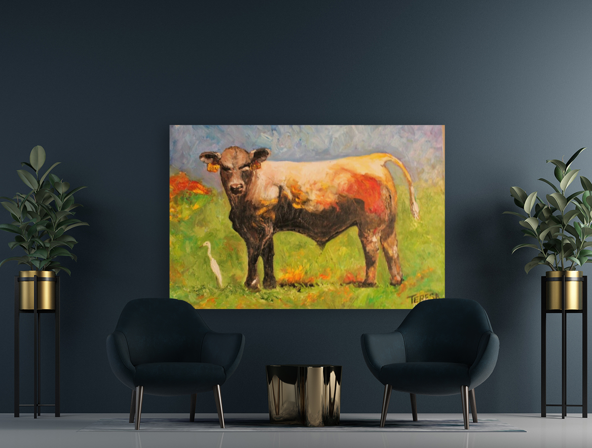 White Egret and the Bull|Cattle Farm| Animal Art| Giclee Paper- Wood- Metal- Canvas