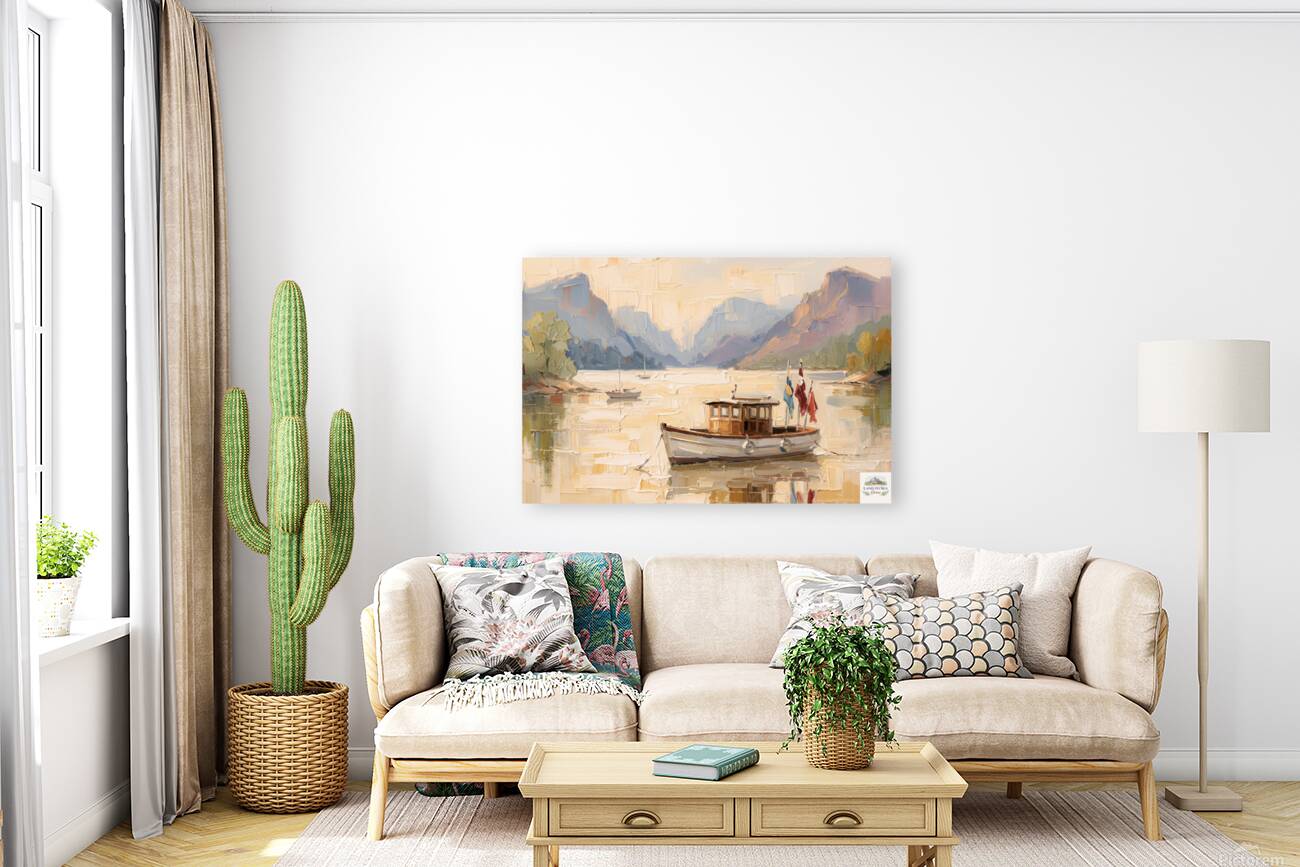 Silent Morning | Mountain Lake Boat Art Print | Impressionist Landscape | Coastal Cabin Decor | Giclée on Paper, Canvas, Wood & Metal