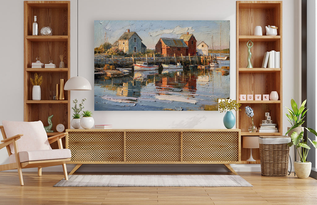 New England Boating| Coastal Homes and Ships Art| Giclee Paper- Wood- Metal- Canvas