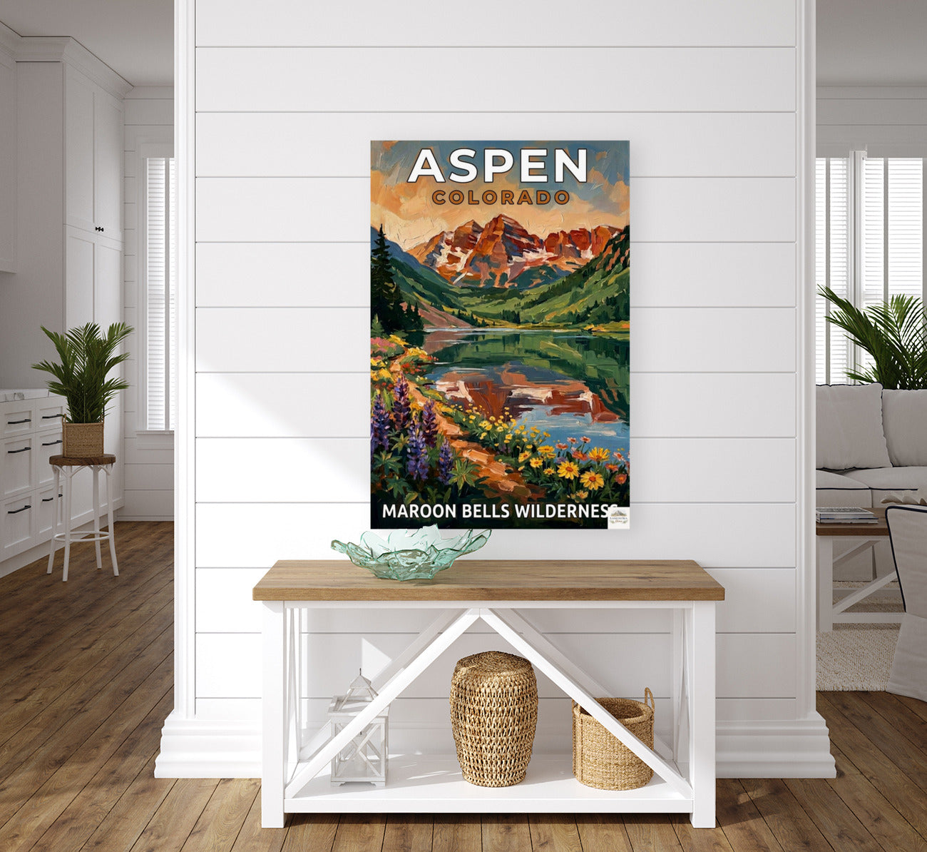 Aspen Colorado – Maroon Bells Wilderness | Mountain Lake Travel Poster | Impressionist Rocky Mountain Wall Print| Giclée Canvas, Metal, Wood & Paper Print