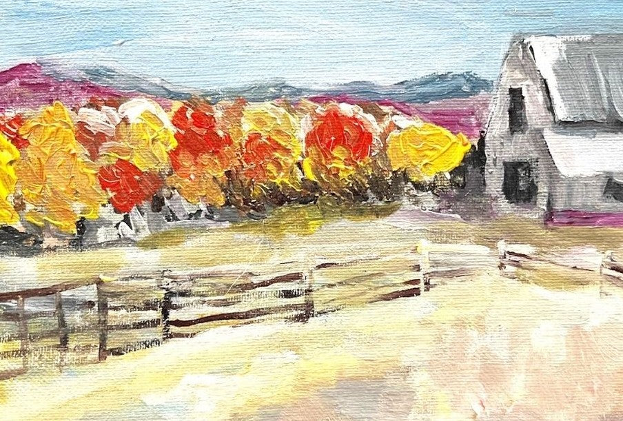 Autumn at the Farm- Original Acrylic Painting-10 x 8 inch – Framed and Ready to Display
