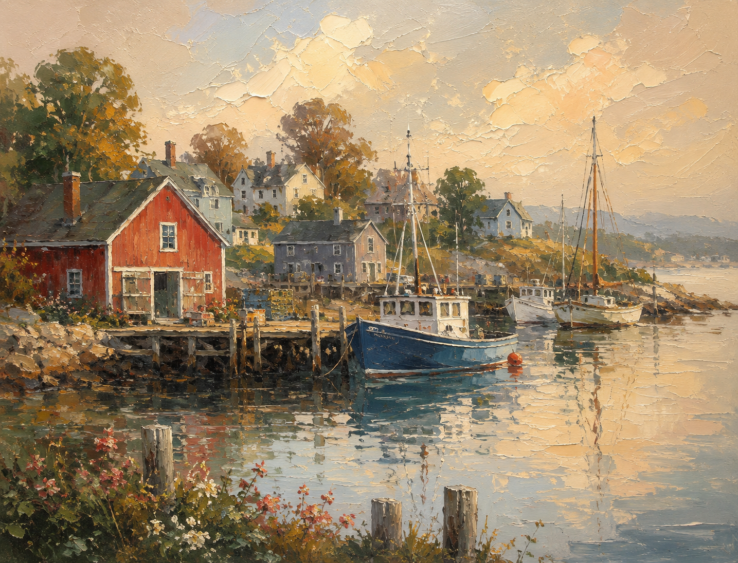 Coastal Harbor at Golden Hour| Coast Ship Art| Giclee Paper- Wood- Metal- Canvas