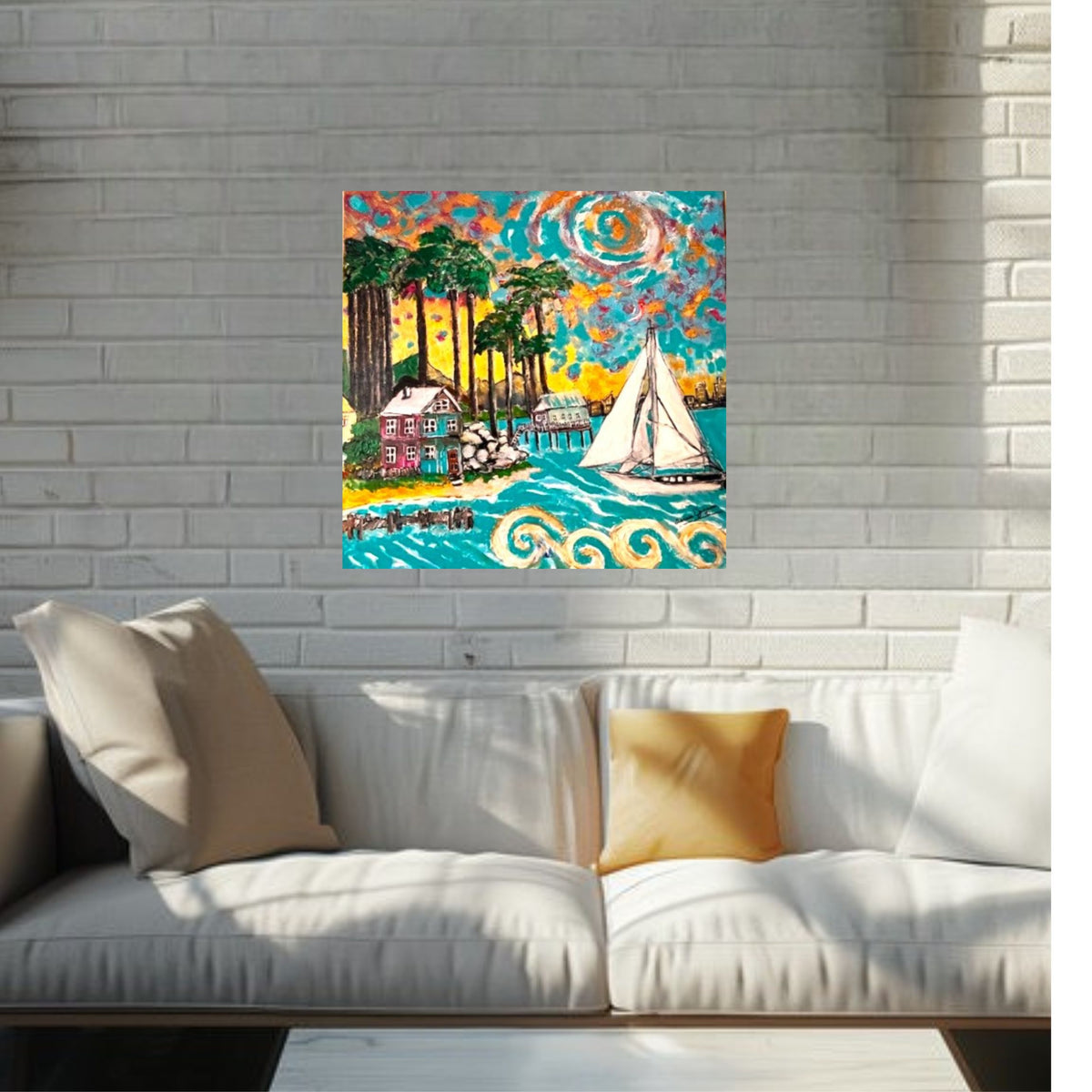 Tropical Island Art |Original Acrylic Painting| Island Days (24x24x1,5-inch)| Textured Impressionist Wall Art | Teresa Johnson