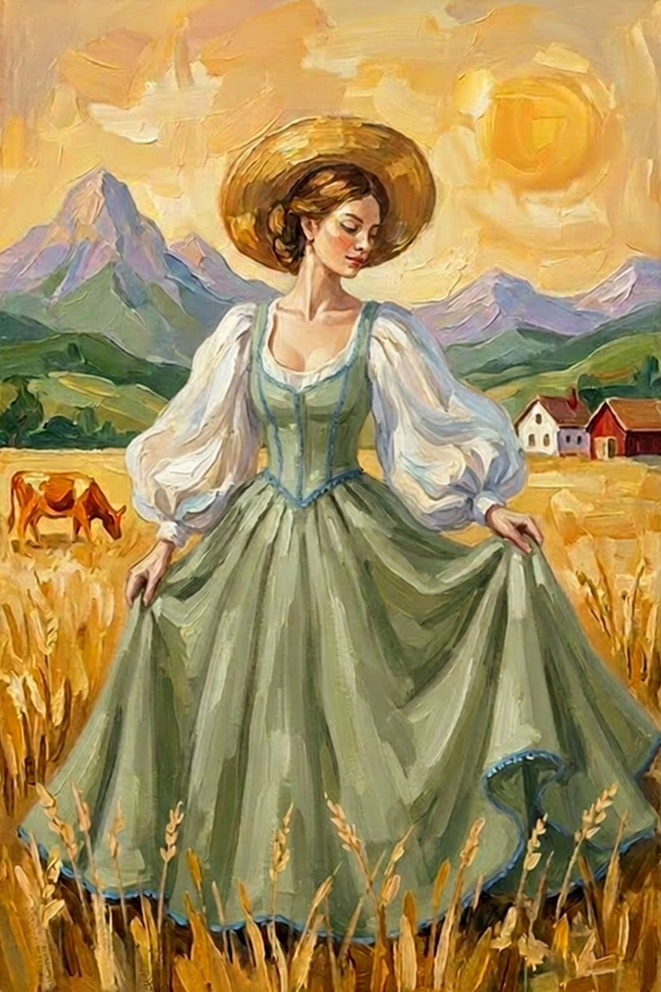 Dancing In the Garden| Vintage Style Print| Farm Village Art| Giclee Paper- Wood- Metal- Canvas