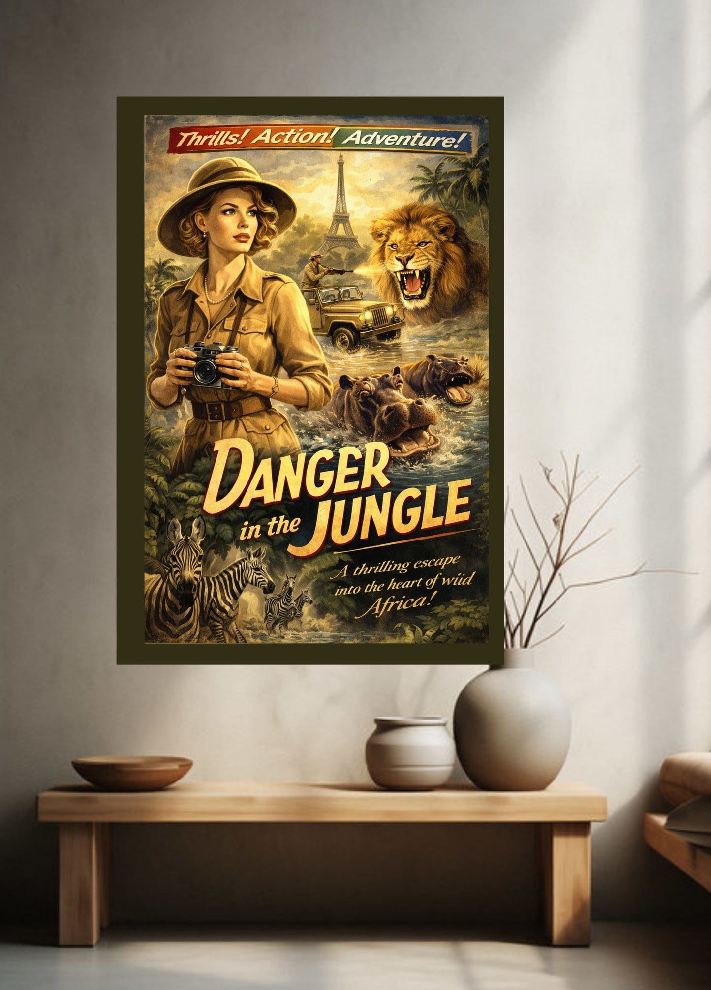 Danger In The Jungle| Vintage Hollywood Art. Giclee Paper- Wood- Metal- Canvas