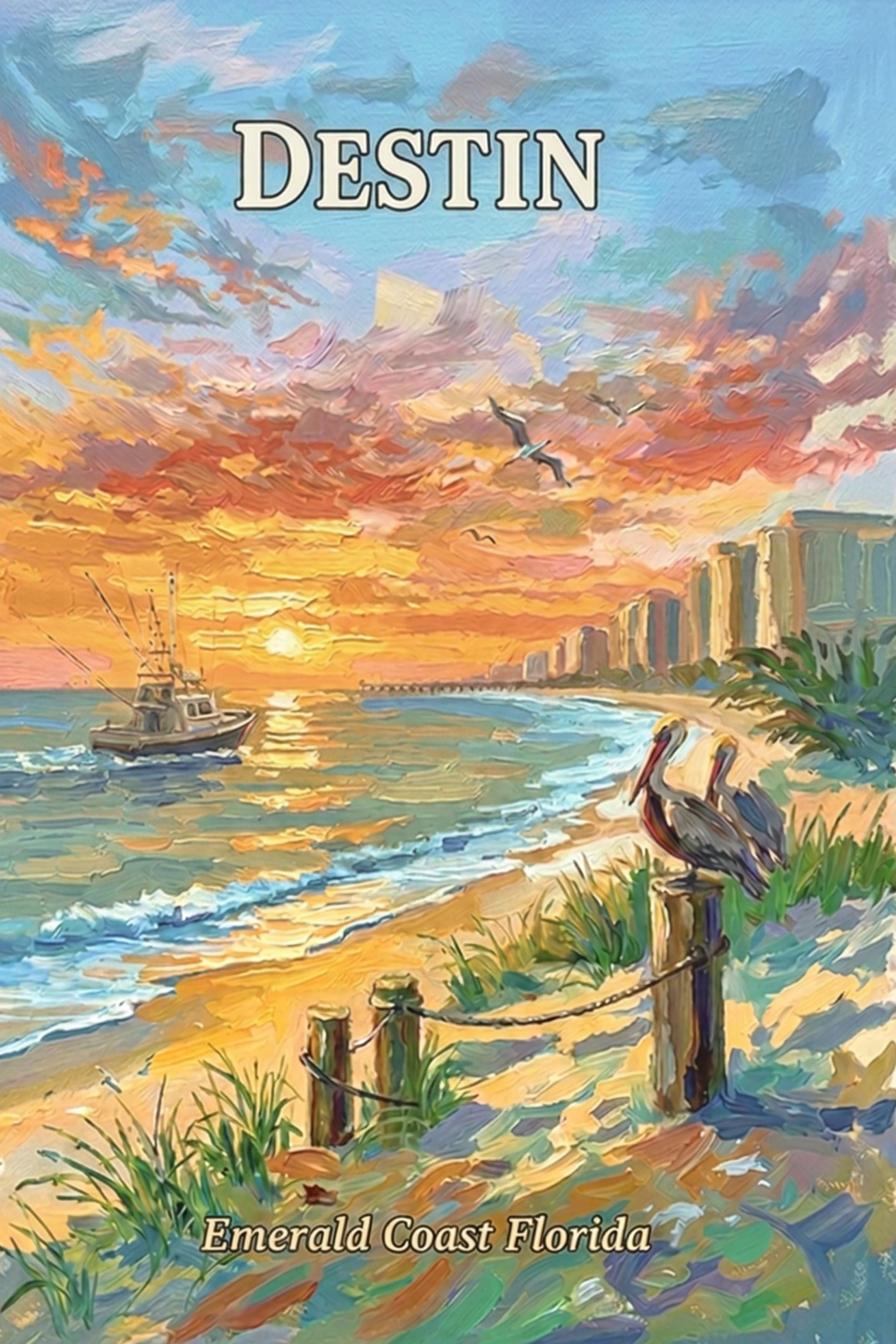 Emerald Coast Sunset In Destin| Travel Poster Art| Giclee Paper- Wood- Metal- Canvas