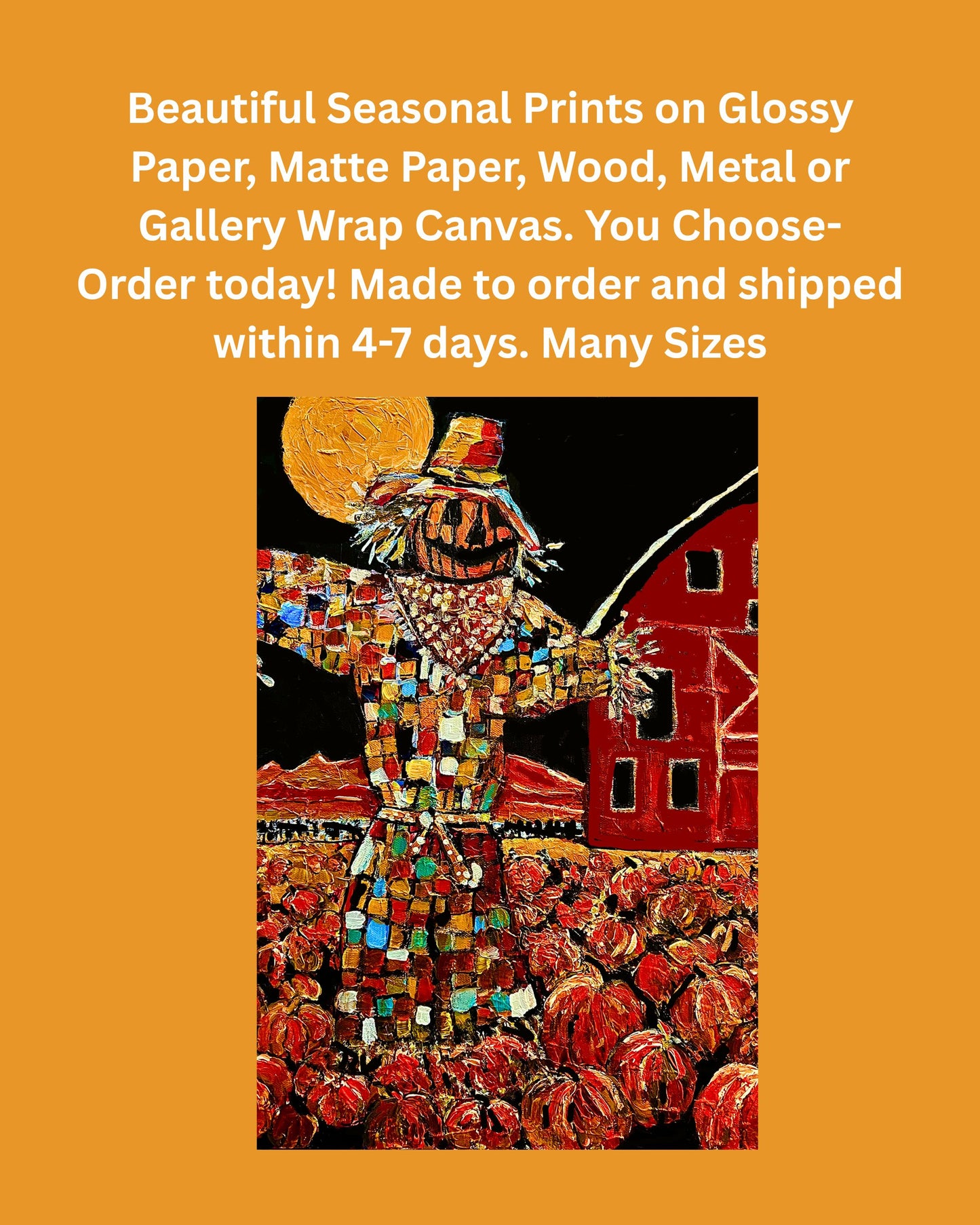 Scary Scarecrow- Farm| Autumn Art| Halloween Pumpkins| Giclee Paper- Wood- Metal- Canvas