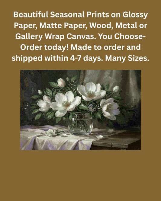 Magnolias In an Antique Vase | Cottage Decor Art| Garden Flower Decor Art| Giclee Paper- Wood- Metal- Canvas