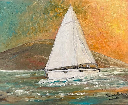 Evening Passage 16 x 20-inch Sailboat Oil Painting