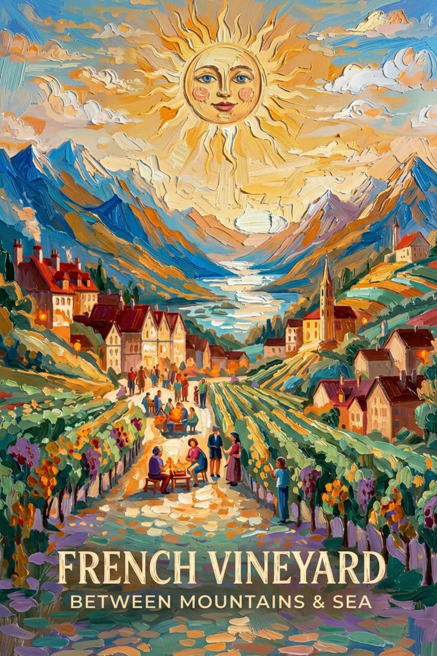 French Vineyard Between Mountain and Sea| Travel Print| Giclee Paper- Wood- Metal- Canvas