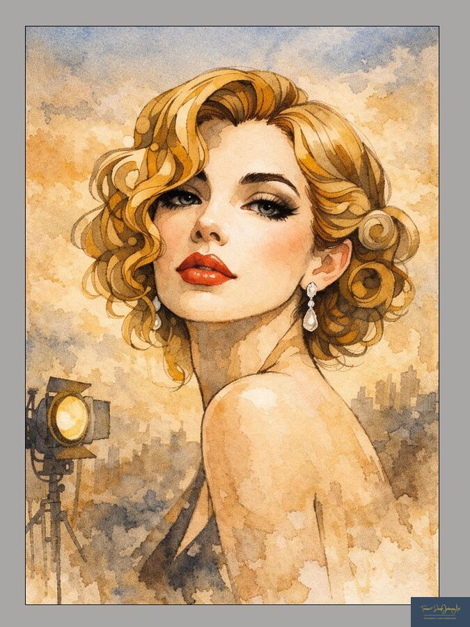 Golden Glamour in Hollywood Style. Vintage Hollywood Art. Giclee Paper- Wood- Metal- Canvas