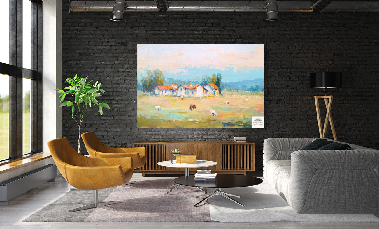 Tuscan Horse Farm at Dusk| Equestrian Print |Impressionist Art| Landscape Print| Giclée on Canvas, Wood, Metal, Fine Art Paper