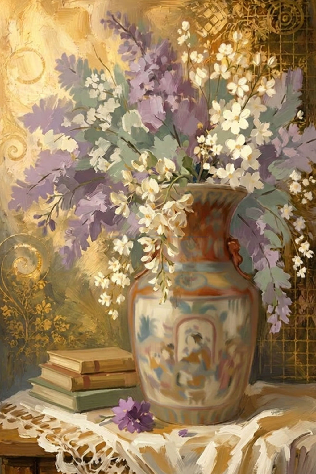 Heirloom Garden Blooms | Elegant Floral Print| Still Life with Oriental Vase | Cottage Garden Wall Art | Giclée Paper • Canvas • Wood • Metal