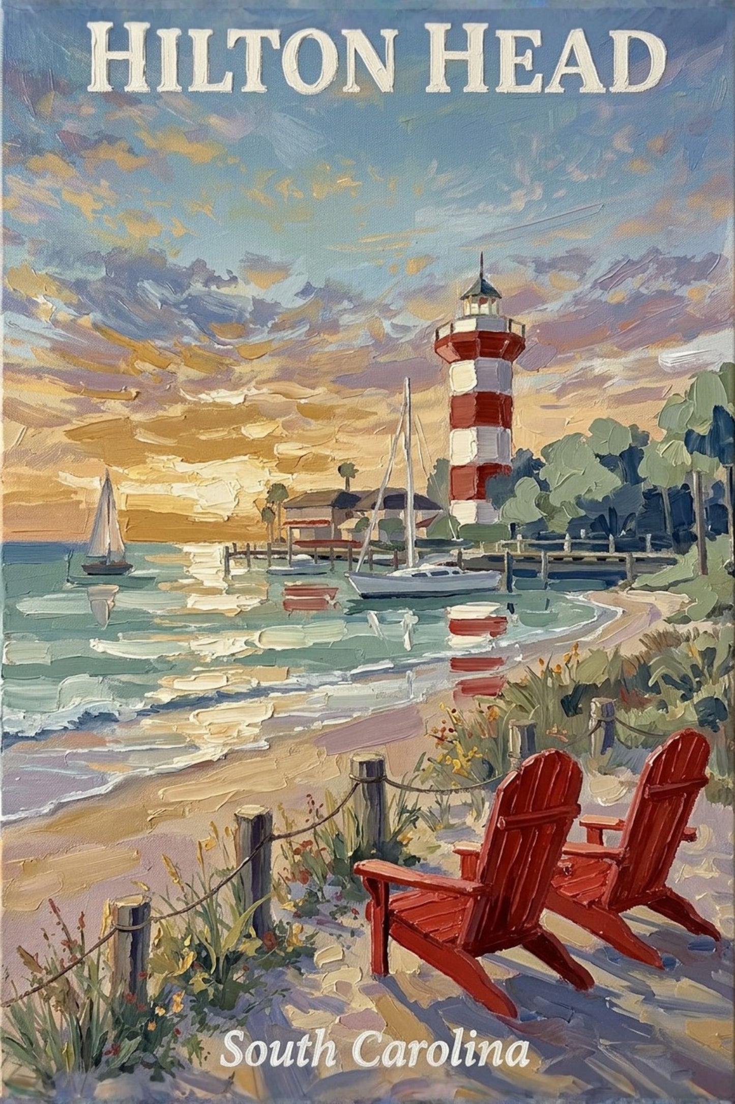 Hilton Head Sunset at Harbour Town Lighthouse | Ocean Print| Beach Art| Travel Poster| Giclee Paper- Wood- Metal- Canvas