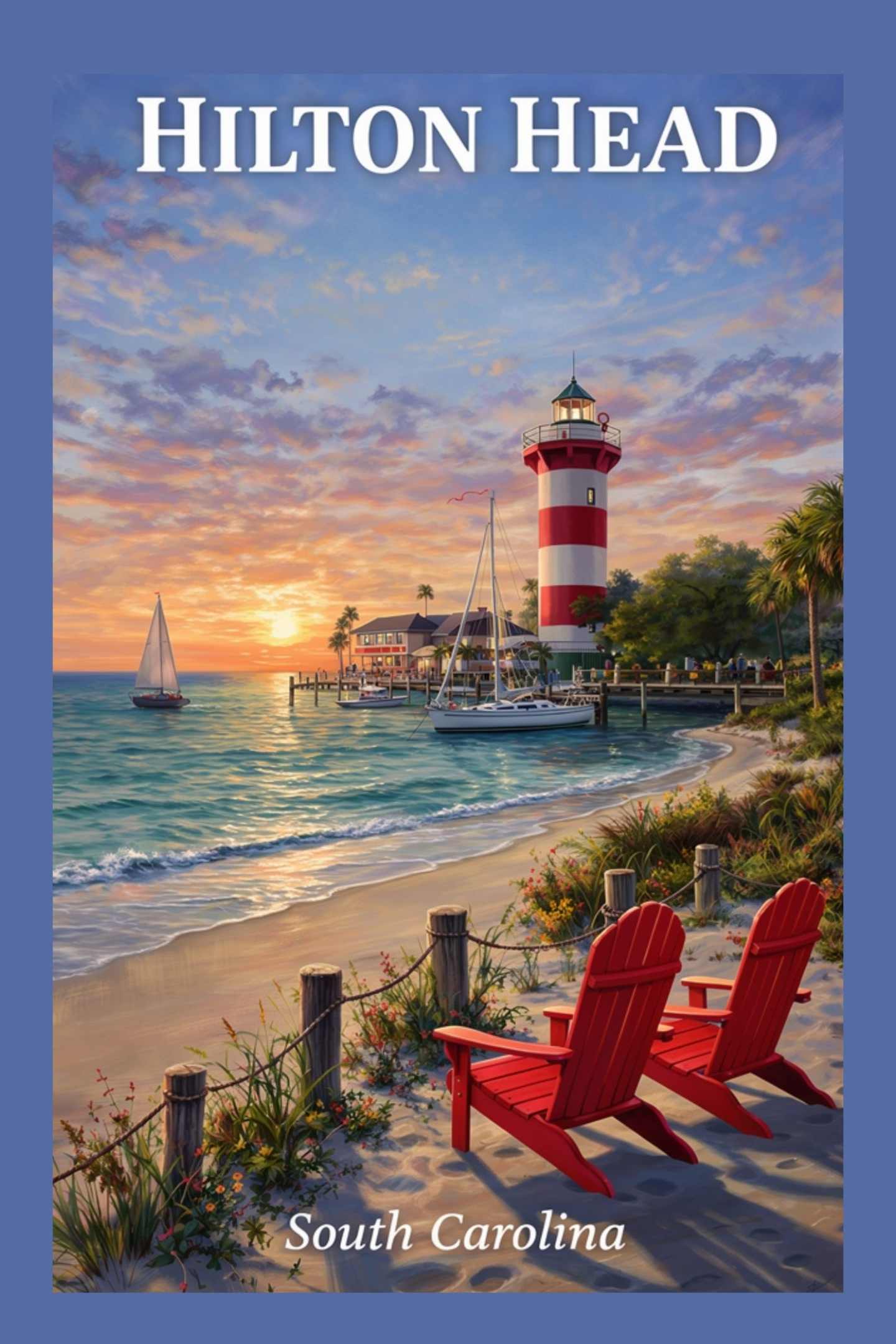 Hilton Head Sunset at Harbour Town Lighthouse | Ocean Beach Art| Travel Poster| Giclee Paper- Wood- Metal- Canvas