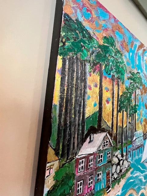 Tropical Island Art |Original Acrylic Painting| Island Days (24x24x1,5-inch)| Textured Impressionist Wall Art | Teresa Johnson