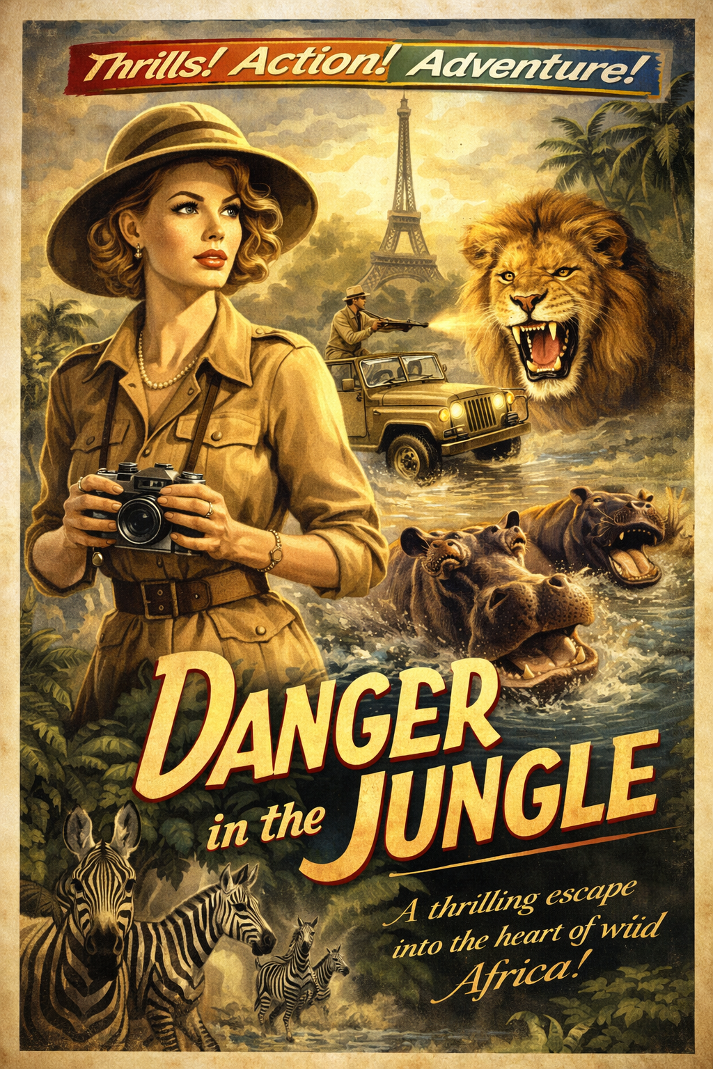 Danger In The Jungle| Vintage Hollywood Art. Giclee Paper- Wood- Metal- Canvas