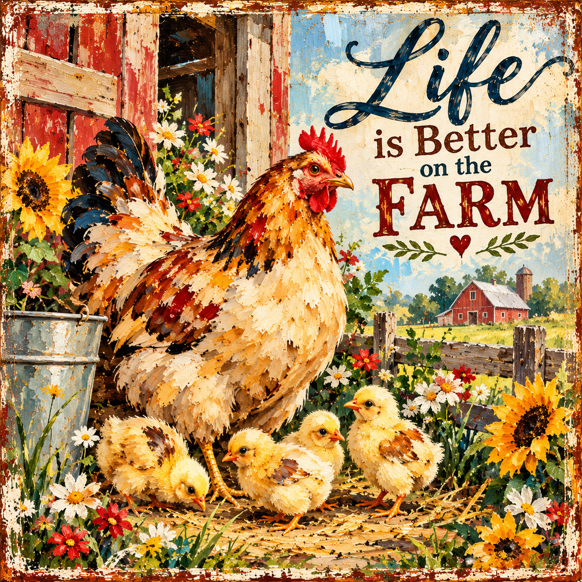 Life Is Better on the Farm | Hen & Chicks Country Farm Art | Giclée Paper • Wood • Metal • Canvas