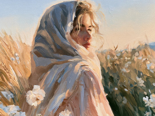 Lovely Woman | Vintage Farm Girl Art Print | Golden Wheat Field | Rustic Country Wall Art | Giclee Paper Canvas Wood & Metal