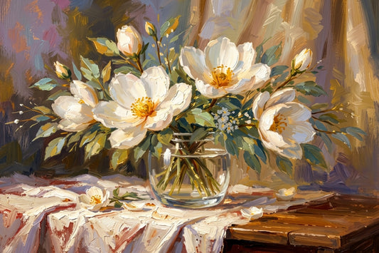 Magnolias in an Antique Vase | Cottage Floral Art | Giclée Paper • Wood • Metal • Canvas