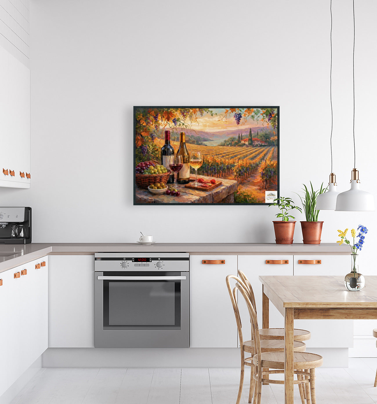 Golden Harvest Vineyard Terrace | Wine Country Sunset Landscape | Impressionist Vineyard Wall Art | Canvas Print | Giclée Paper | Wood & Metal Panels