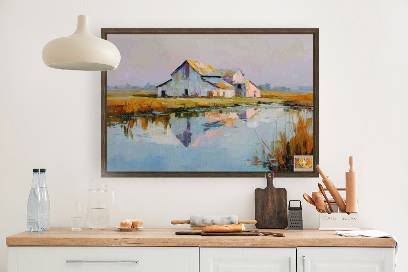 Still Water Farm | Impressionist Print| Barn Reflection Print| Farmhouse Art| Giclée on Canvas, Wood, Metal & Fine Art Paper