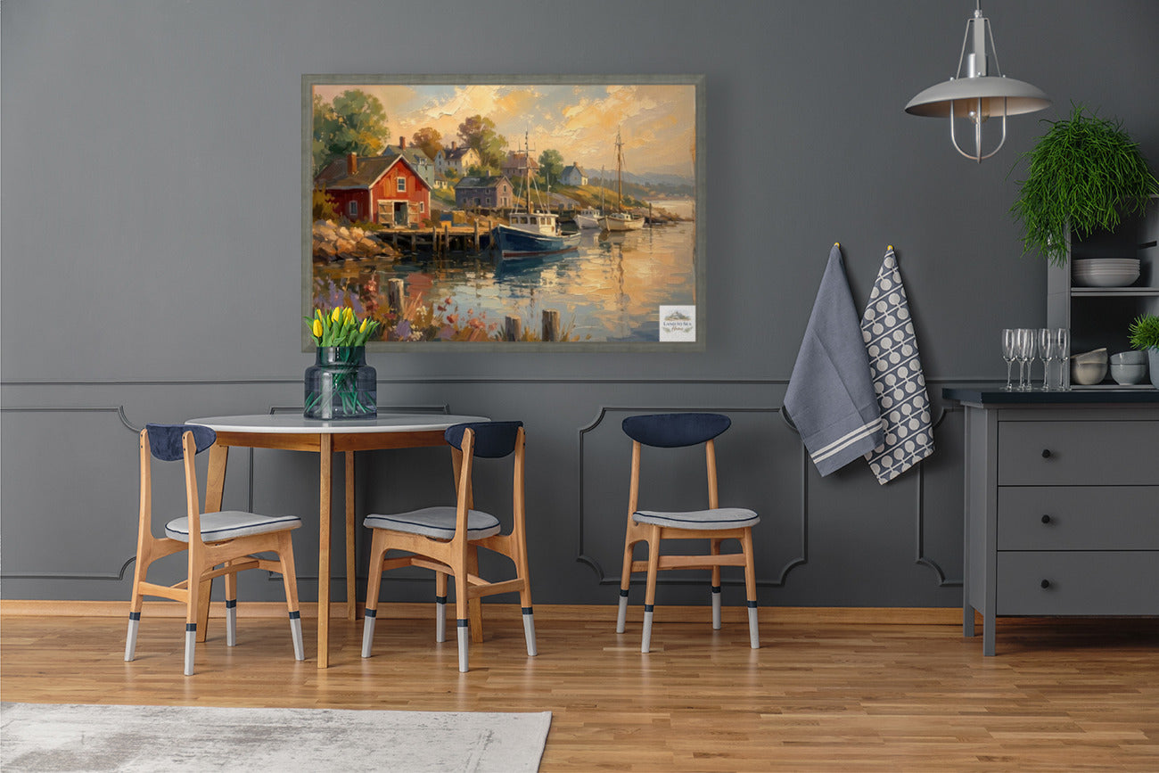 Coastal Harbor at Golden Hour | New England Print| Harbor Wall Print | Fishing Boat Coastal Decor | Canvas Wood Metal Giclee Print